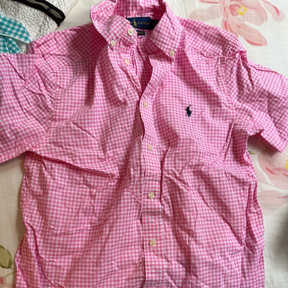 Ralph Lauren Boys pink and white checkered short sleeve dress shirt